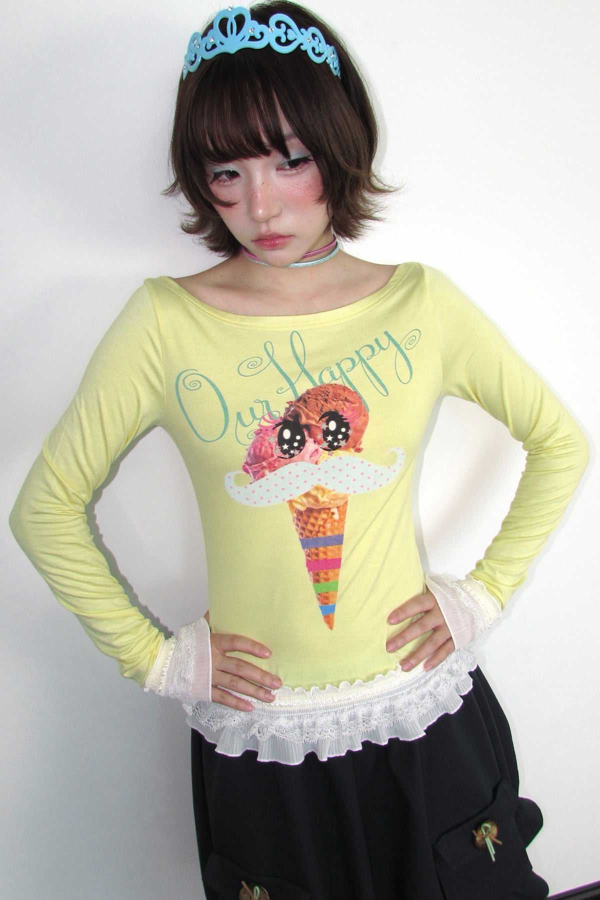 Y2K Printed Boat Neck Lace Top