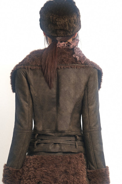 Vintage Millennium Embroidery Windproof Warm Fur Jacket