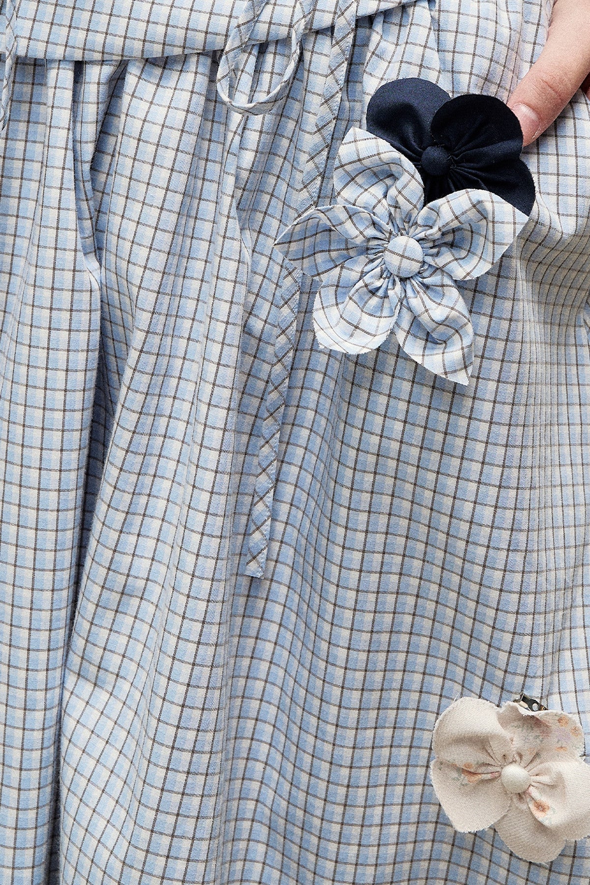 Plaid Contrast Ribbon Shirt and Skirt Set-Up