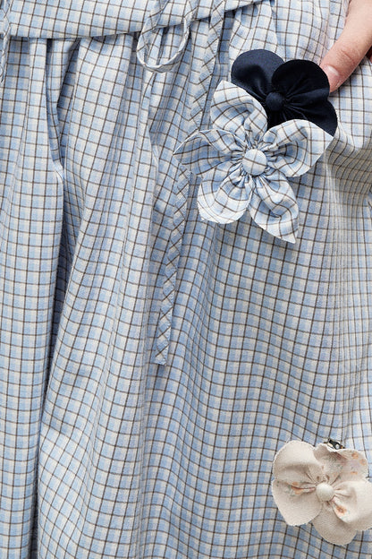 Plaid Contrast Ribbon Shirt and Skirt Set-Up