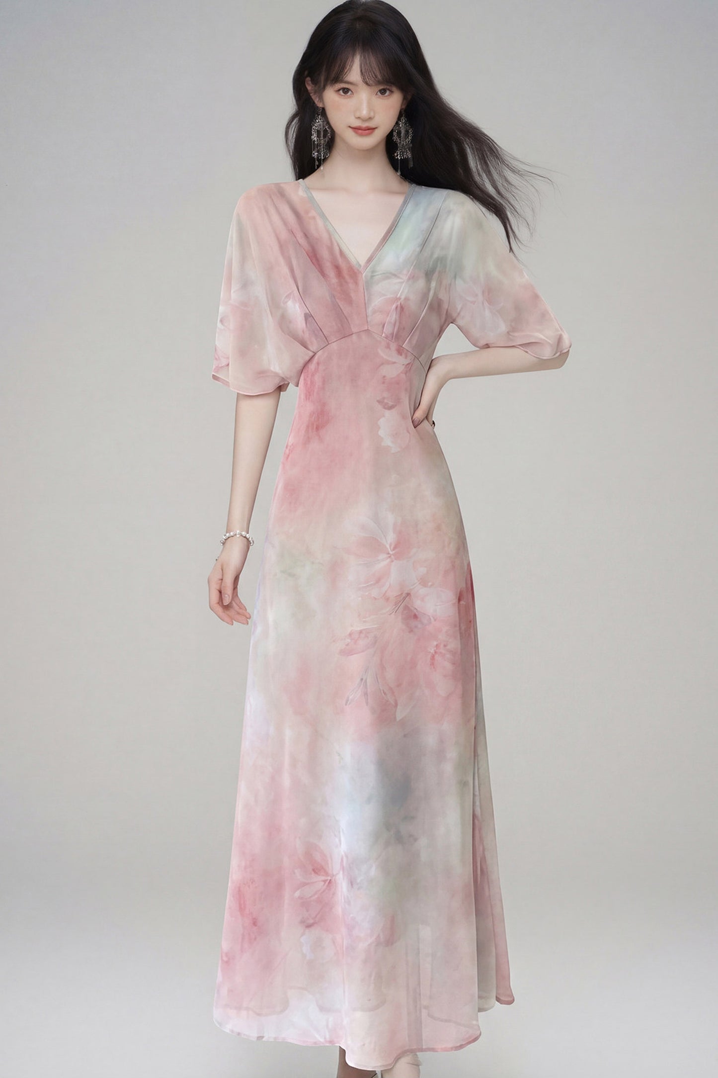 Pink Lotus Gradient Floral Dress