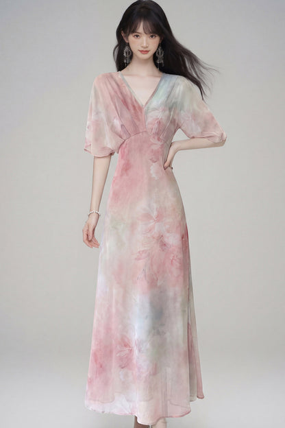 Pink Lotus Gradient Floral Dress