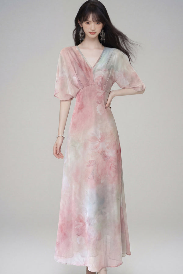 Pink Lotus Gradient Floral Dress