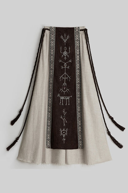 Embroidered Suede Panel Skirt