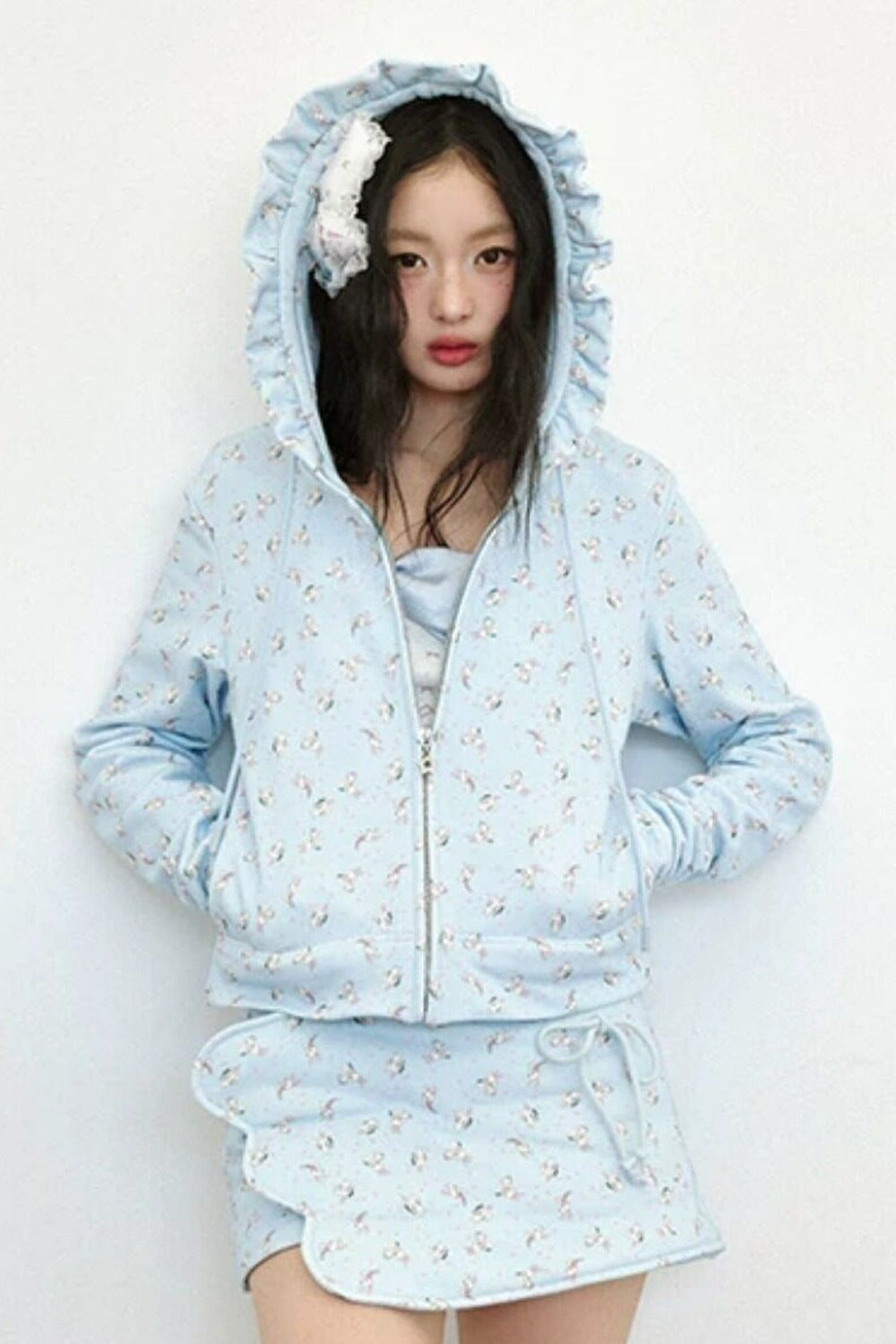 Bunny Print Hooded Sweatshirt Jacket