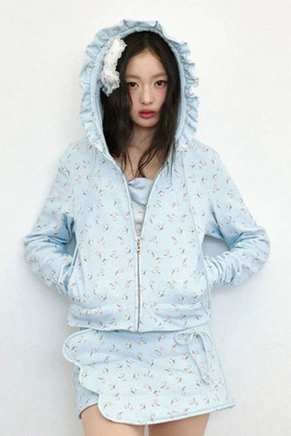 Bunny Print Hooded Sweatshirt Jacket