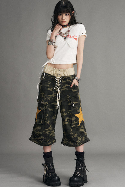 Punk Lace-Up Graphic Print Top