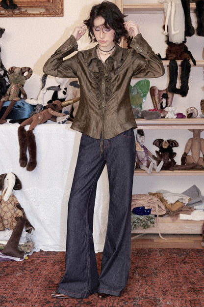 Ruffled Acetate Chiffon Shirt and Skirt Set-Up
