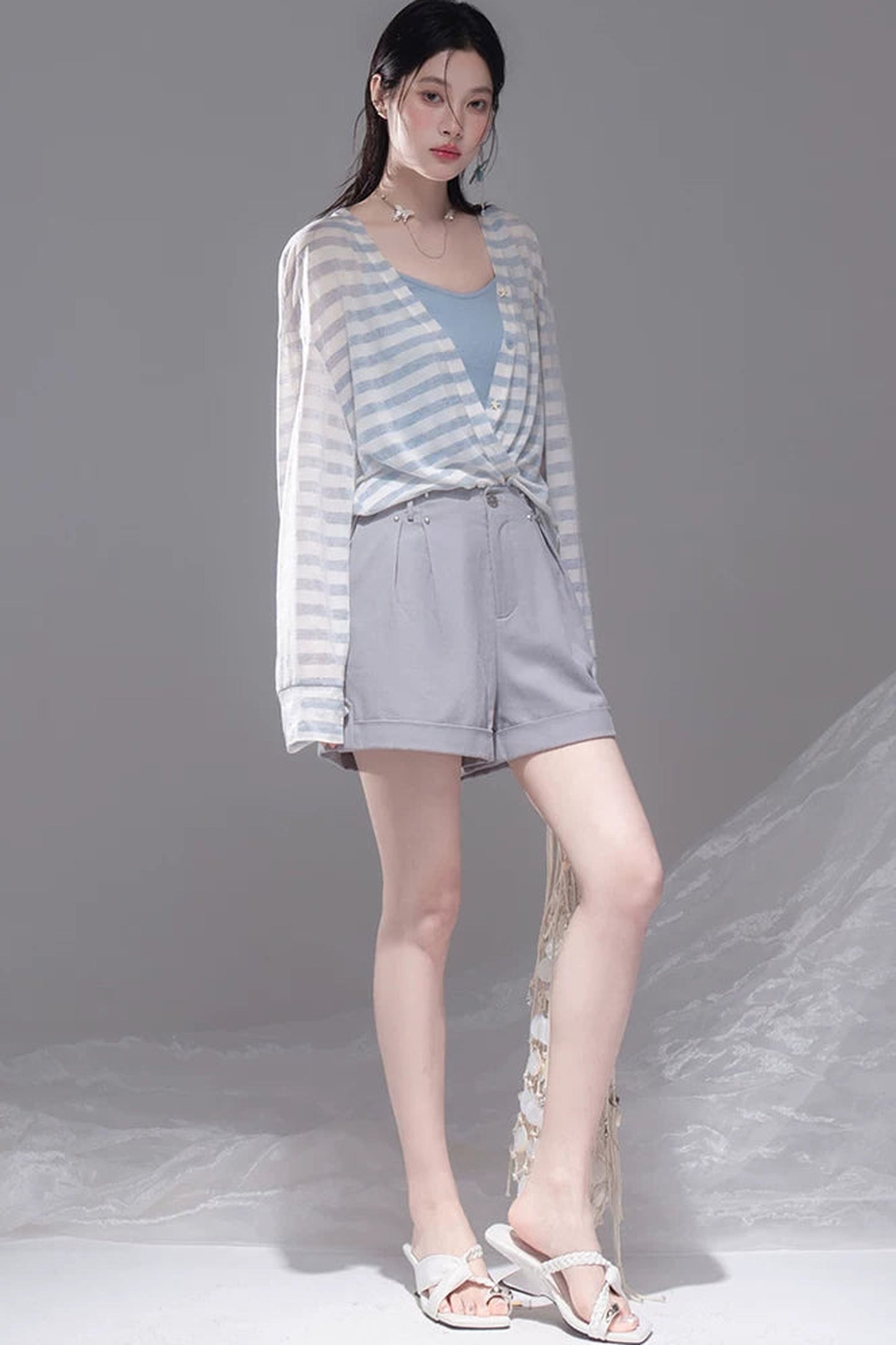 Sea Salt Striped Lyocell Cardigan Set