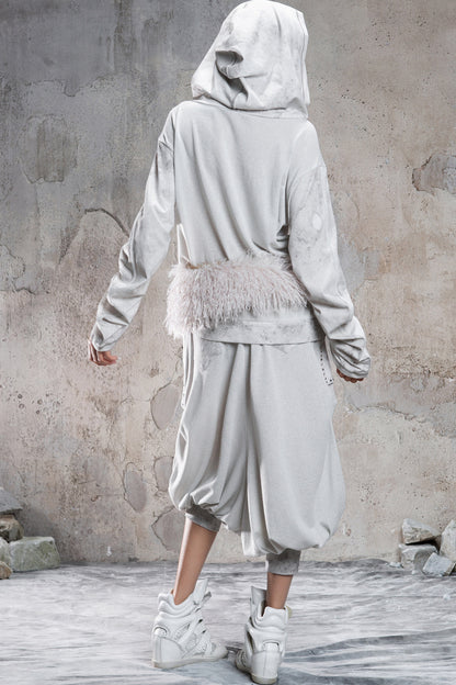 Loose Distressed Rivet Hooded Sweatshirt