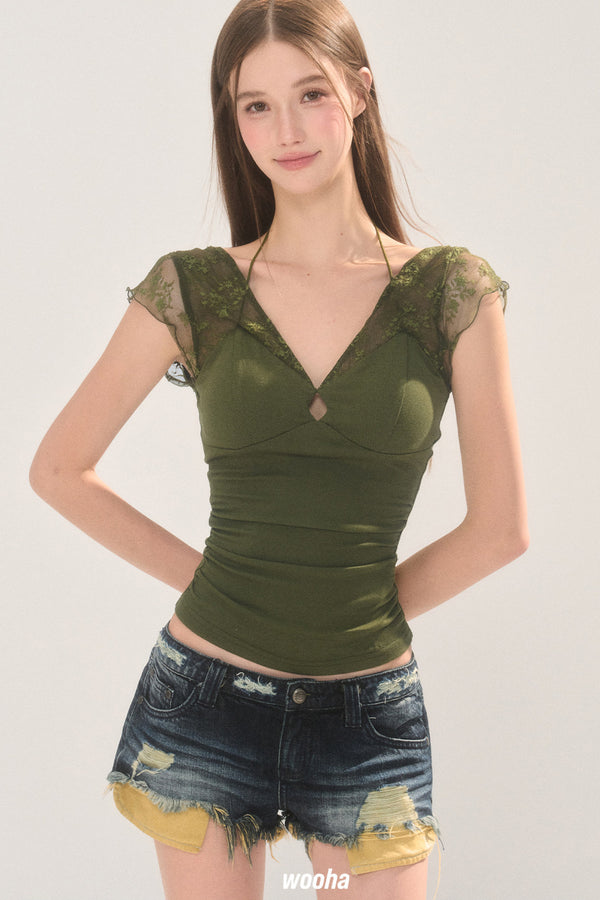 Lace Spliced Halter Top