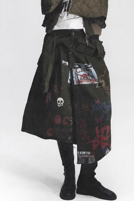 Irregular Graffiti Print Denim Skirt