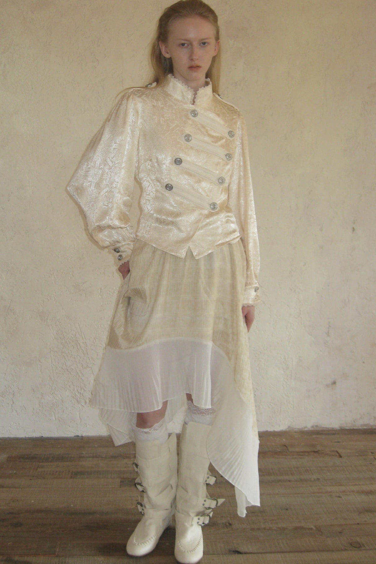Beige Lace Stand Collar Jacket
