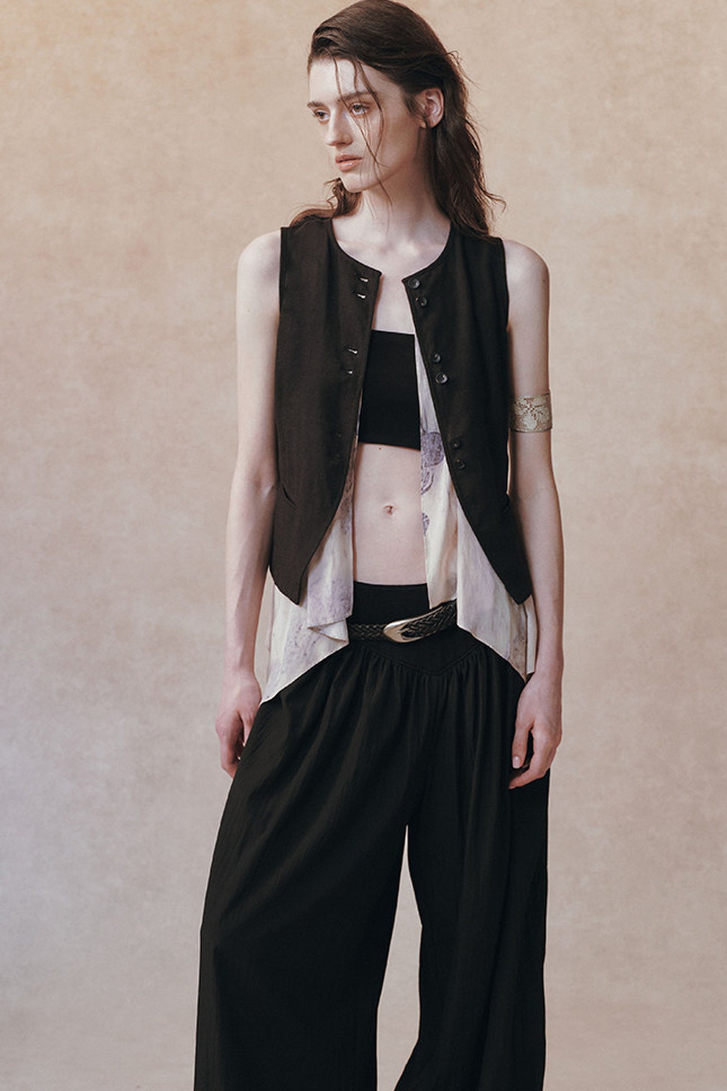 Asymmetric Tie-Up Tencel Ramie Vest