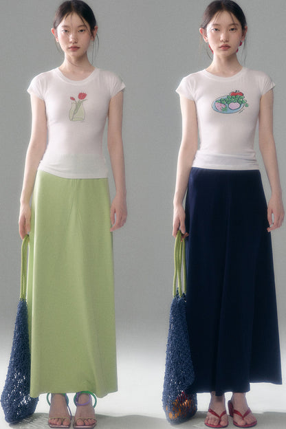 Cotton Blend A-Line Skirt