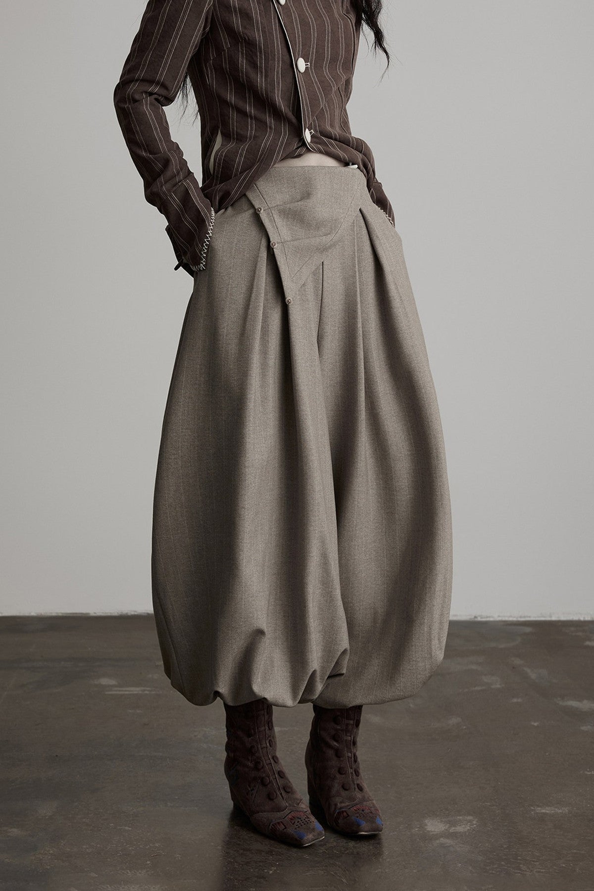 Striped Deconstructed Folded Waist Lantern Pants
