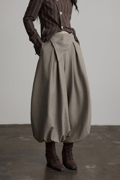 Striped Deconstructed Folded Waist Lantern Pants