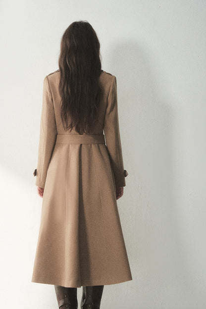 Brown Double-Breasted Wool Coat