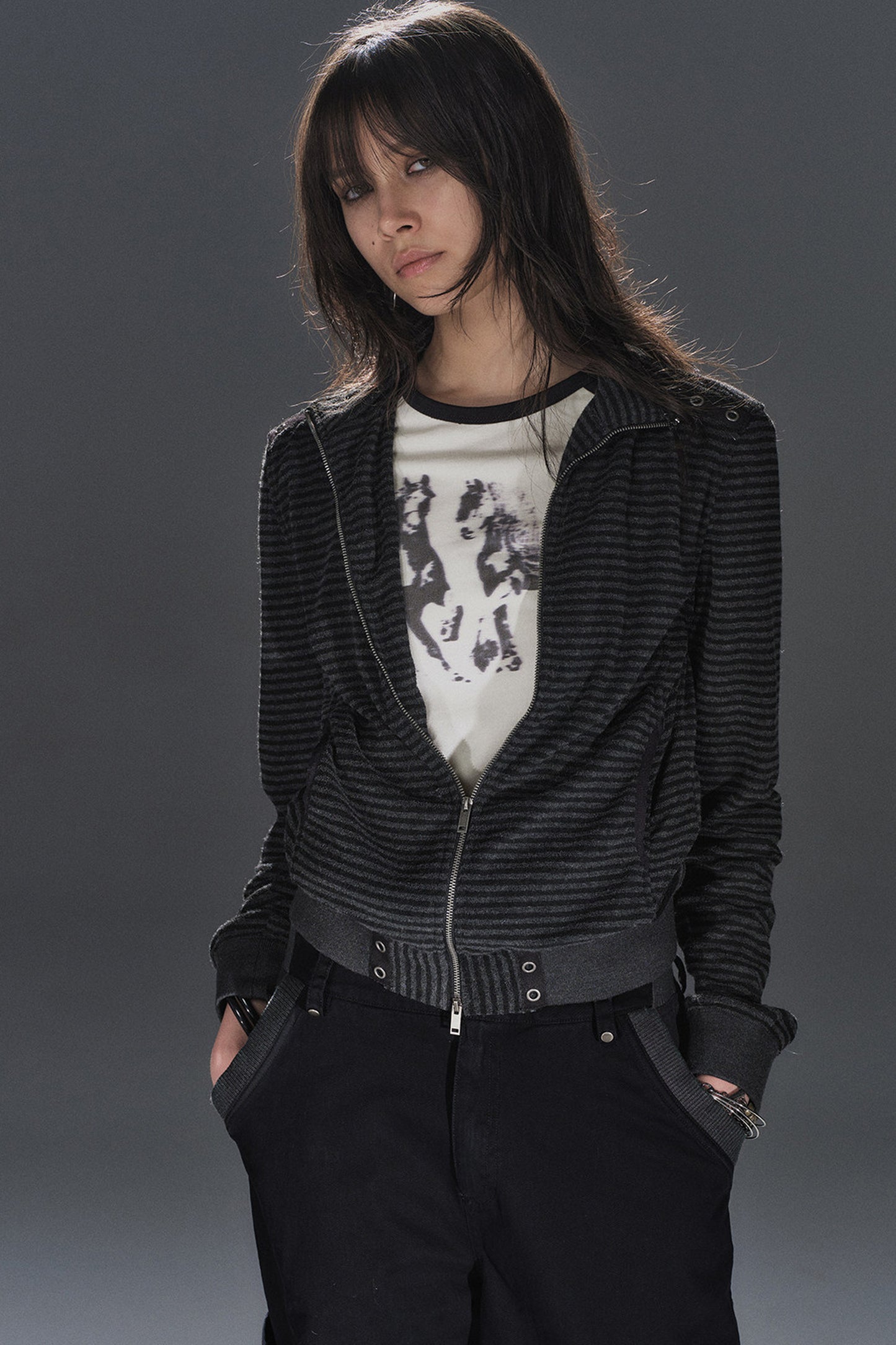Veste à col montant patchwork rayée