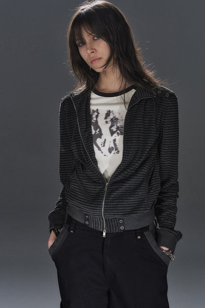 Veste à col montant patchwork rayée
