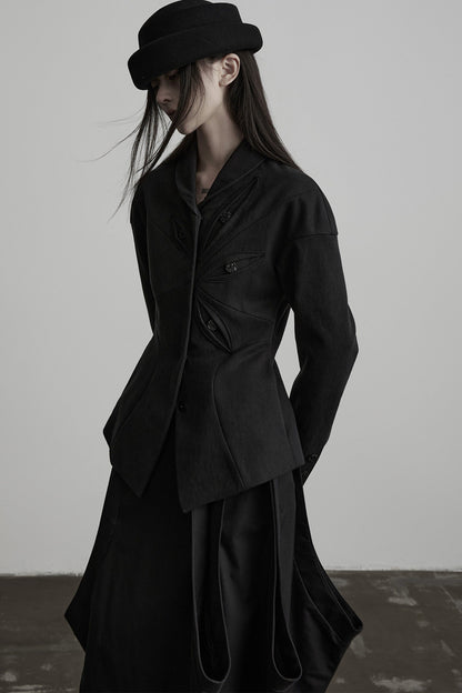 Deconstructed Button-Eye Collar Jacket