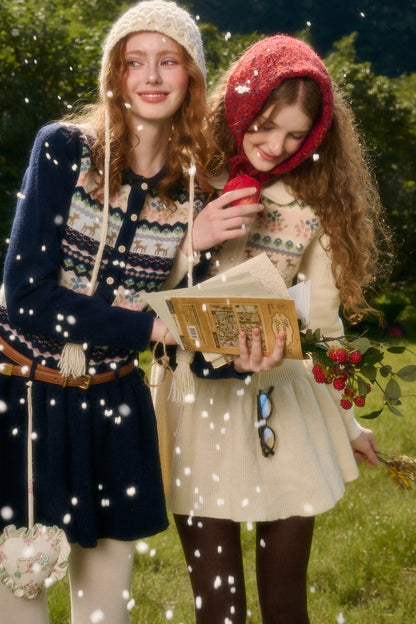 Plisseekleid mit Rentier-Fair-Isle-Muster