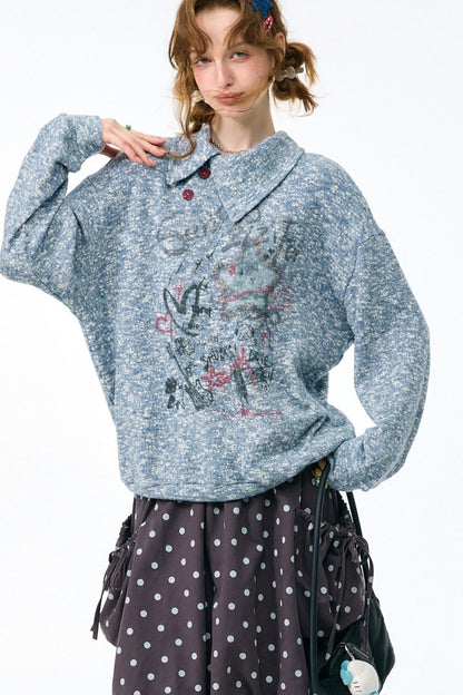 Slant Neck Jacquard Sweater