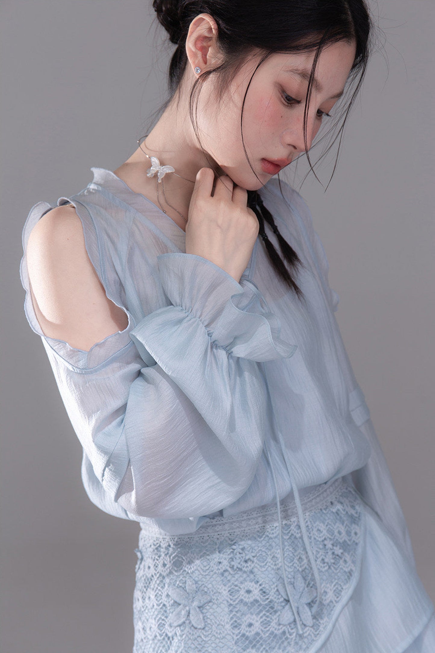 Lyocell Off-Shoulder Shirt and Shorts Set-Up