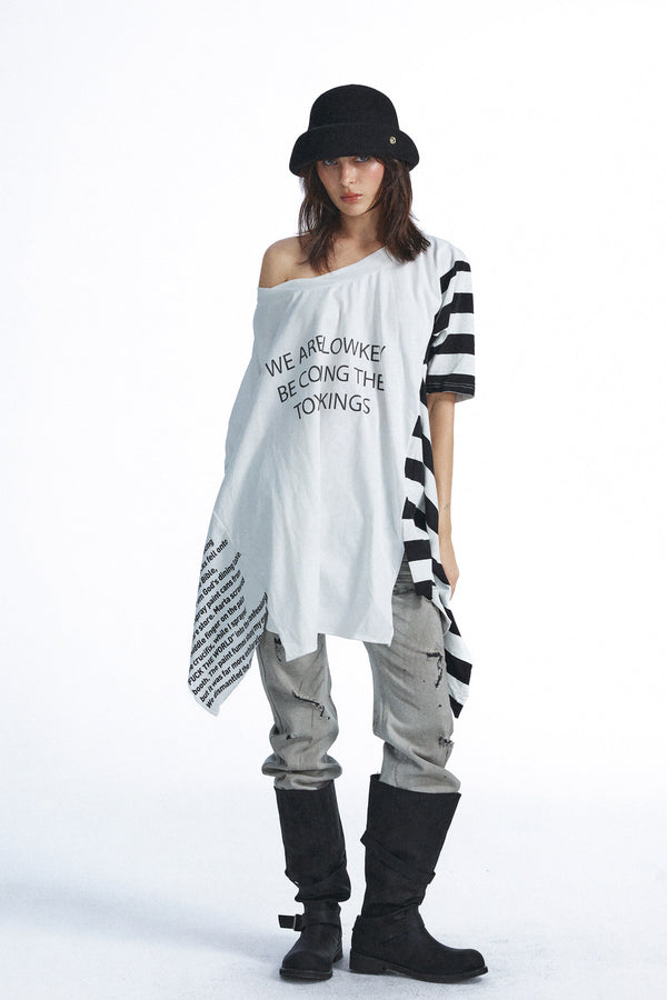 Vintage Letter Patchwork Stereo Cut Robe-Style T-shirt