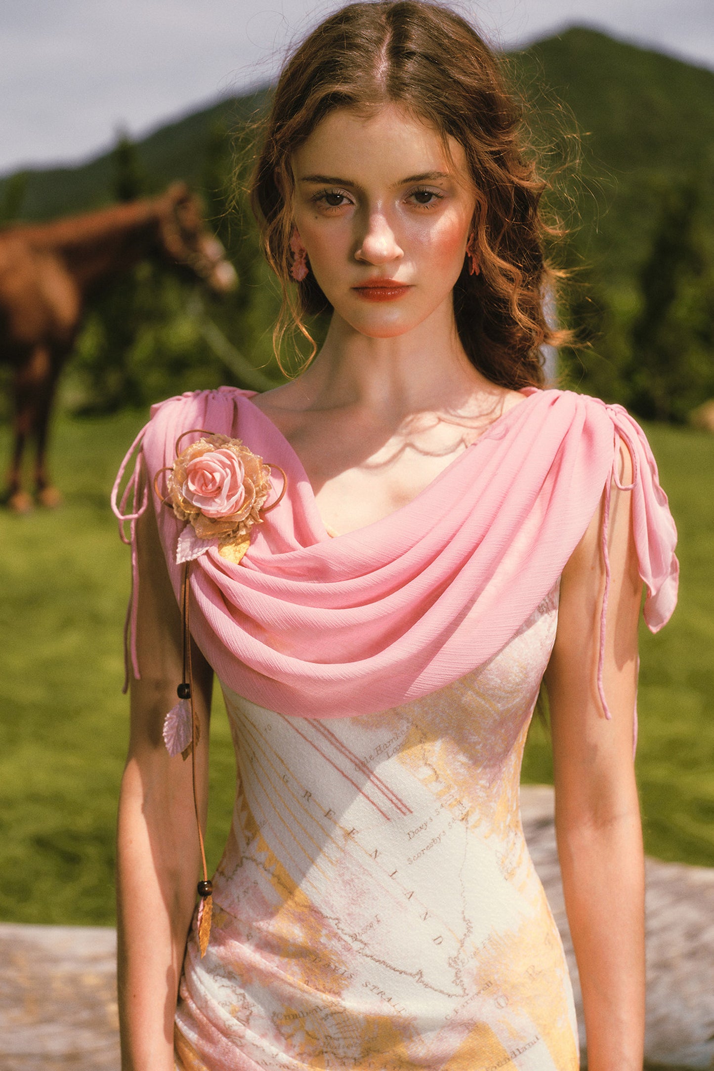 Long Floral Draped Collar Dress Set-Up