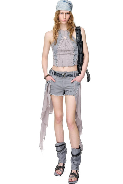 Washed Riveted Patchwork Vest