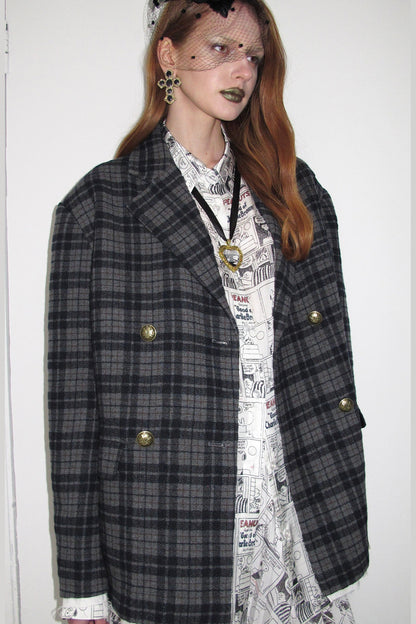 Plaid Wool Double Breasted Coat