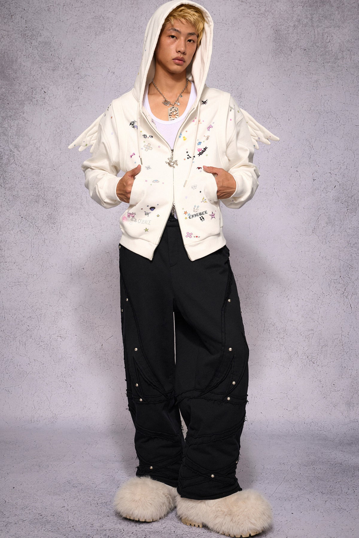 Angel Wings Sticker Print Hoodie Jacket