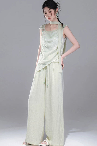 Green Sequin Ribbon Vest Set