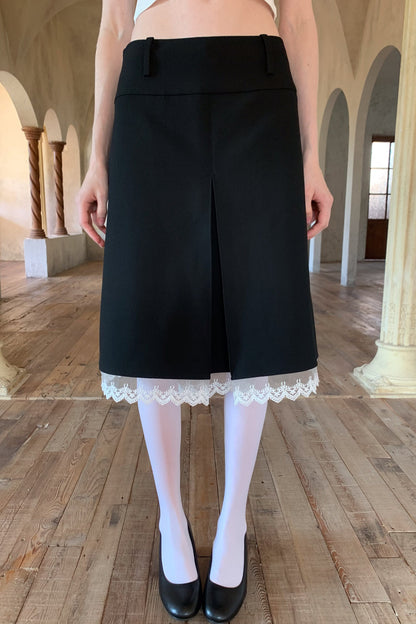 Black Lace Collar Jacket and Skirt Set-Up