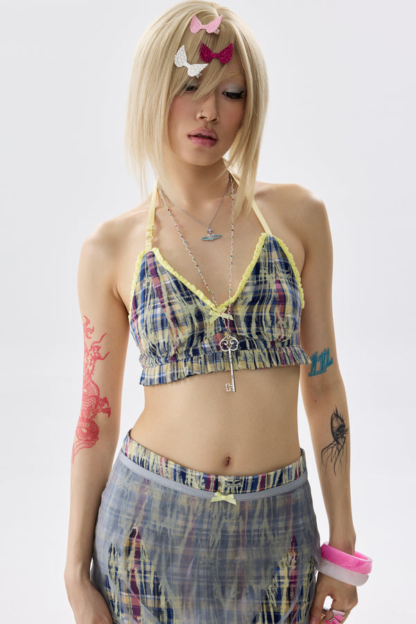 Two-Tone Floral Plaid Bra