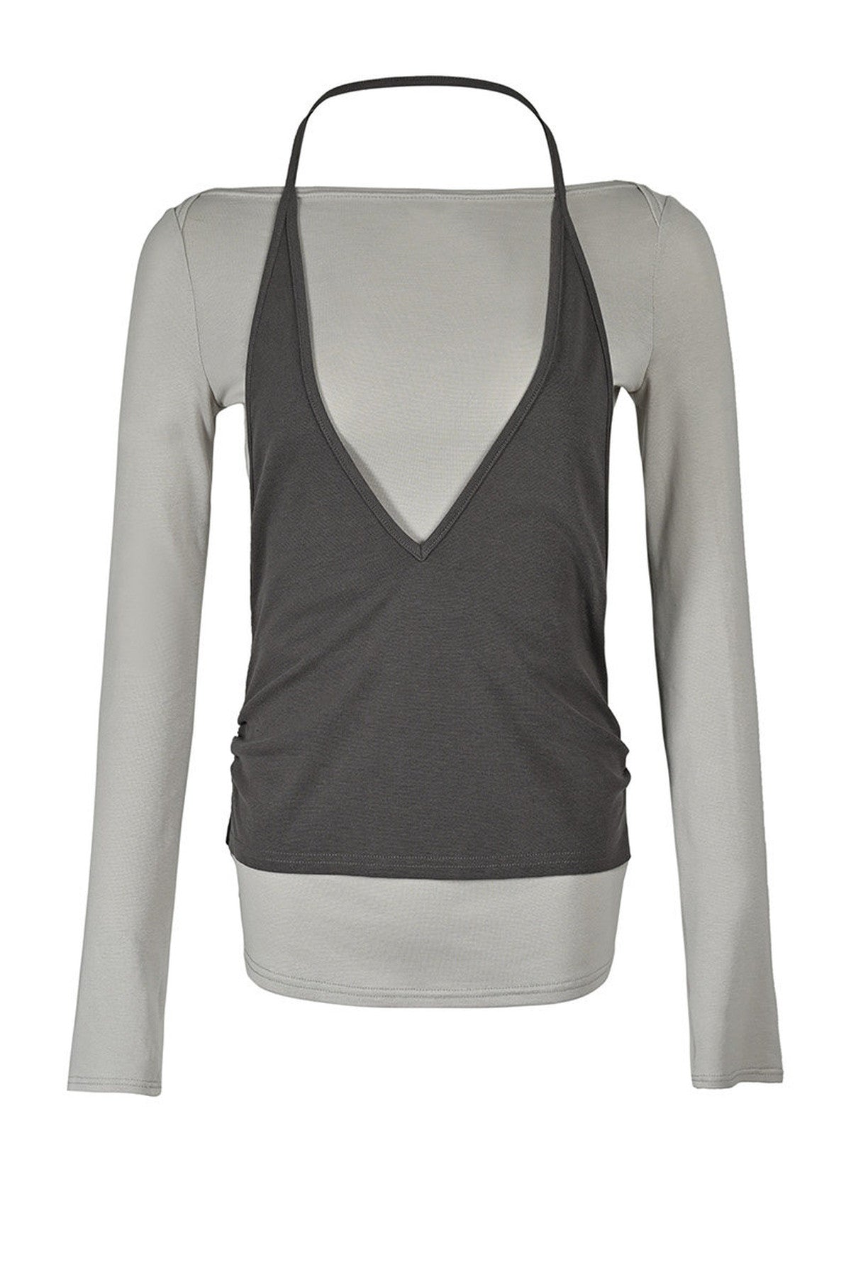 Lyocell Halter Neck Layered-Look T-Shirt
