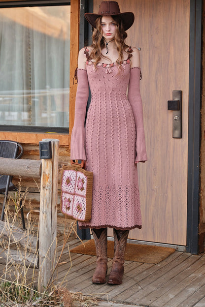 Wollstrick-Cardigan mit Blumenmuster und Kleid-Set
