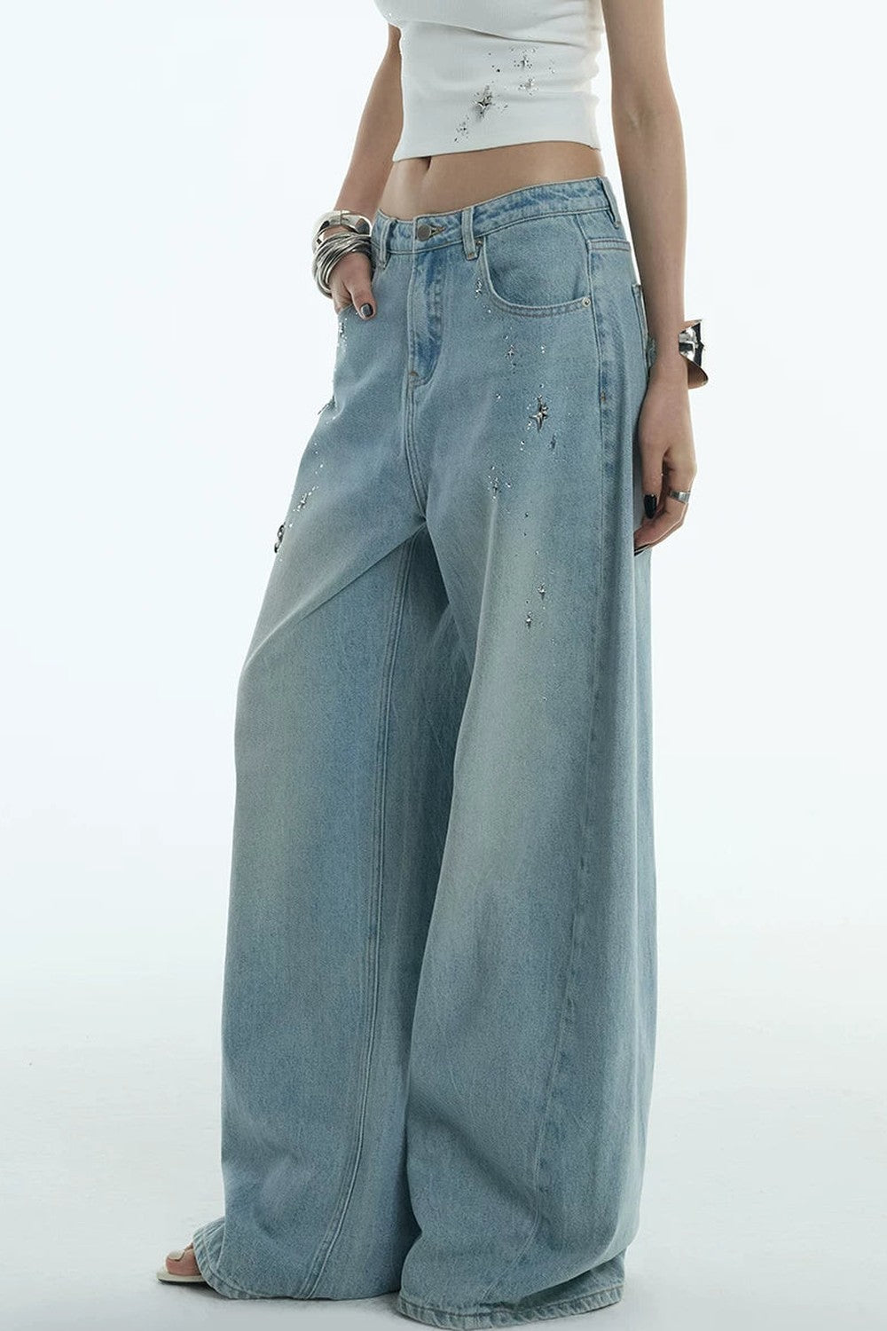 Jeans a gamba larga blu chiaro di luna
