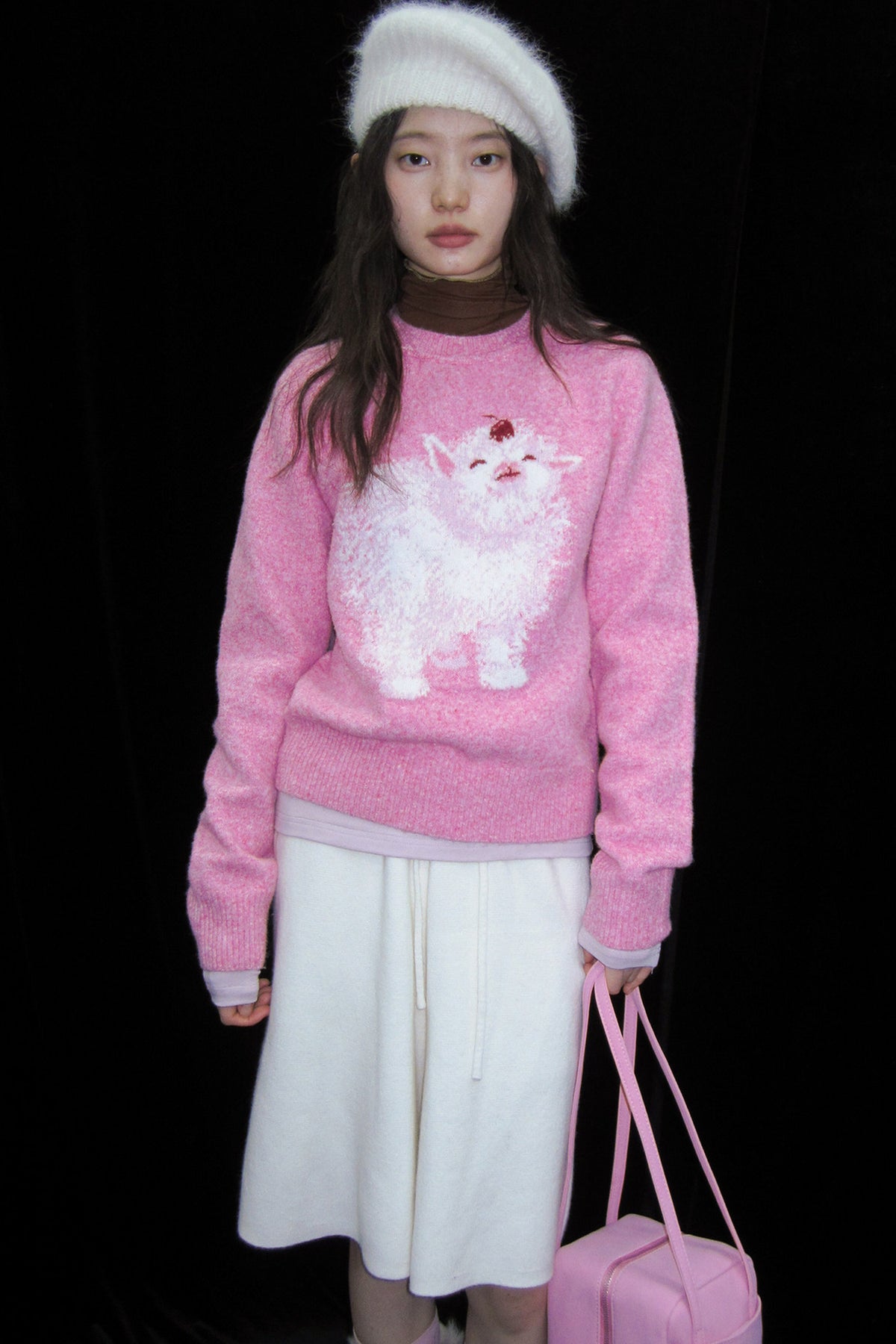 Cherry Lamb Jacquard Wool Blend Sweater