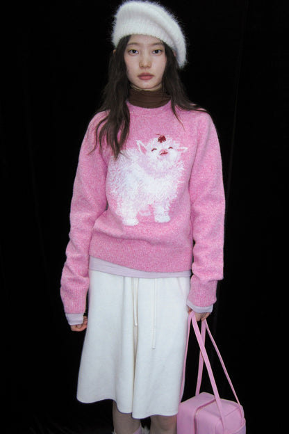 Cherry Lamb Jacquard Wool Blend Sweater