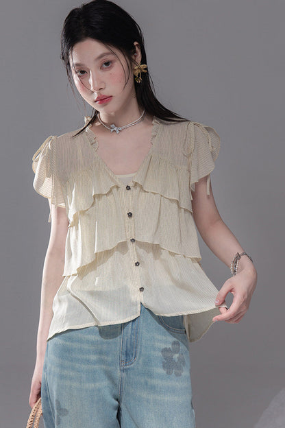 Lemon Striped Layered Top