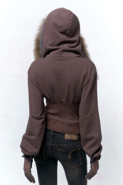 Detachable Fur Collar Studded Cotton Jacket