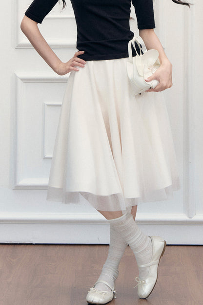 High-Waisted A-Line Puffy Mesh Skirt