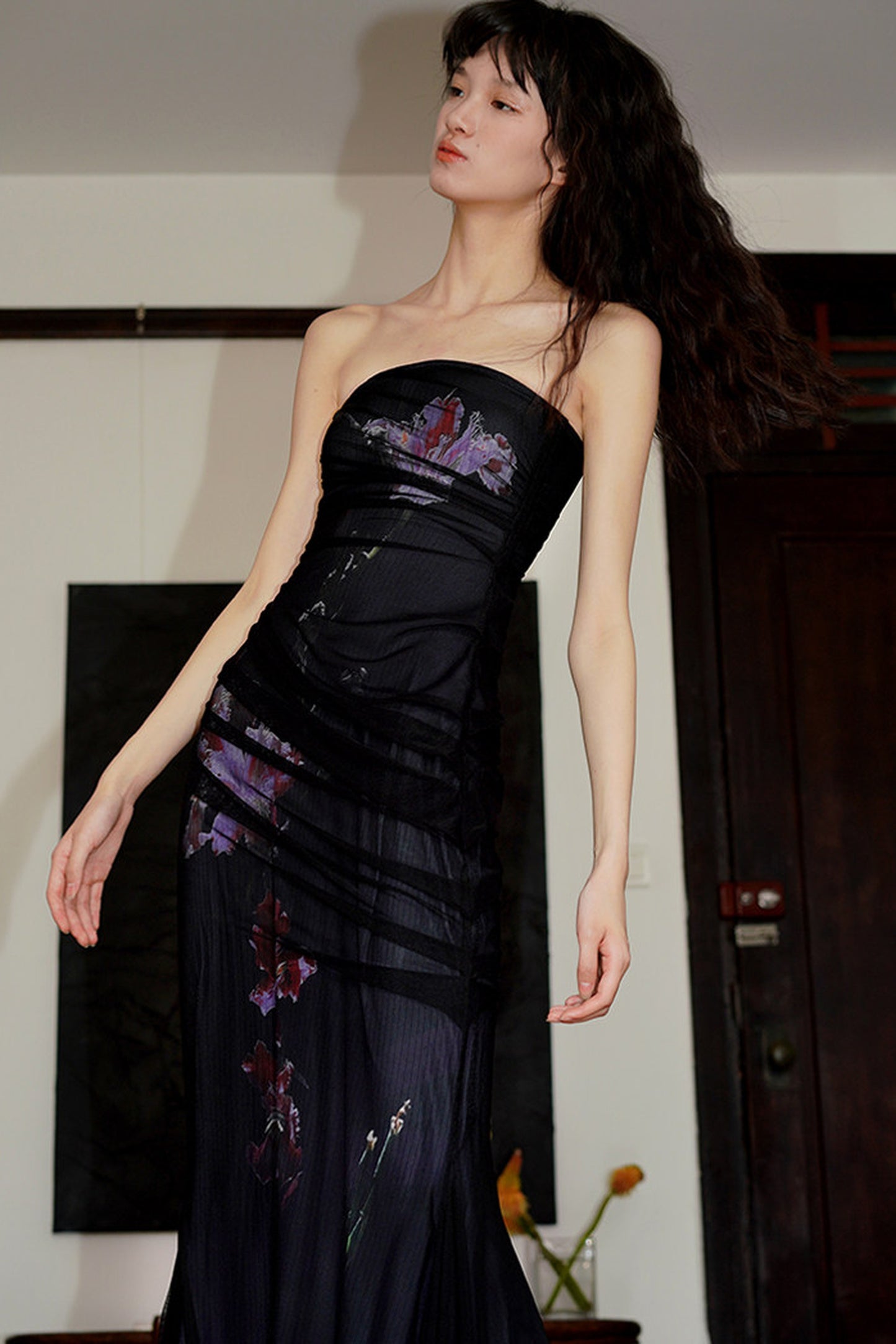 New Chinese Style Printed Mesh Dress