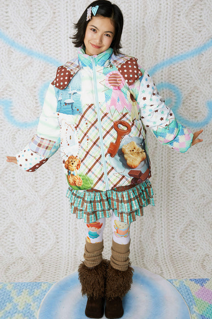 Loose Patchwork Print Hooded Jacket