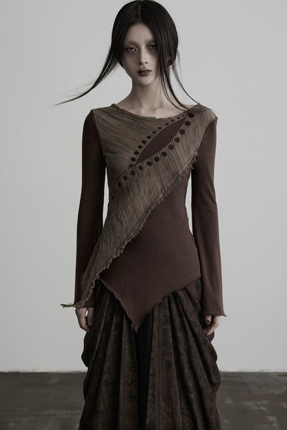 Asymmetrical Eye Embroidery Knit Top