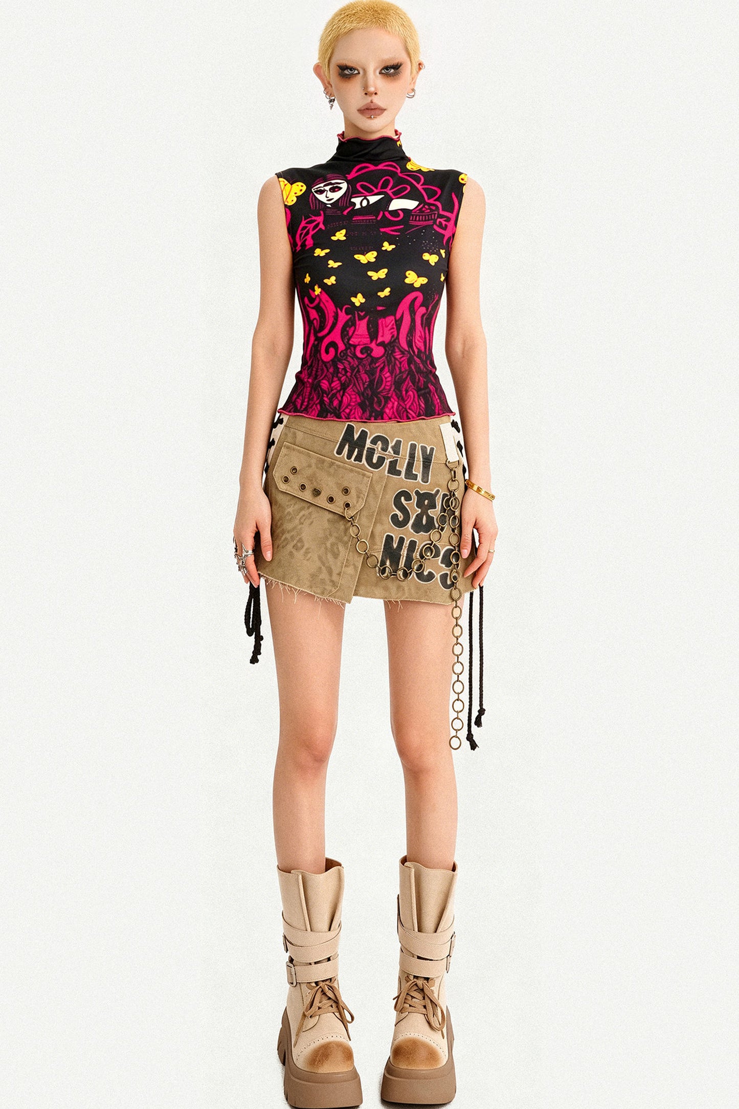 Sweet Cool Style Printed Double-Way Wearable Sleeveless Top