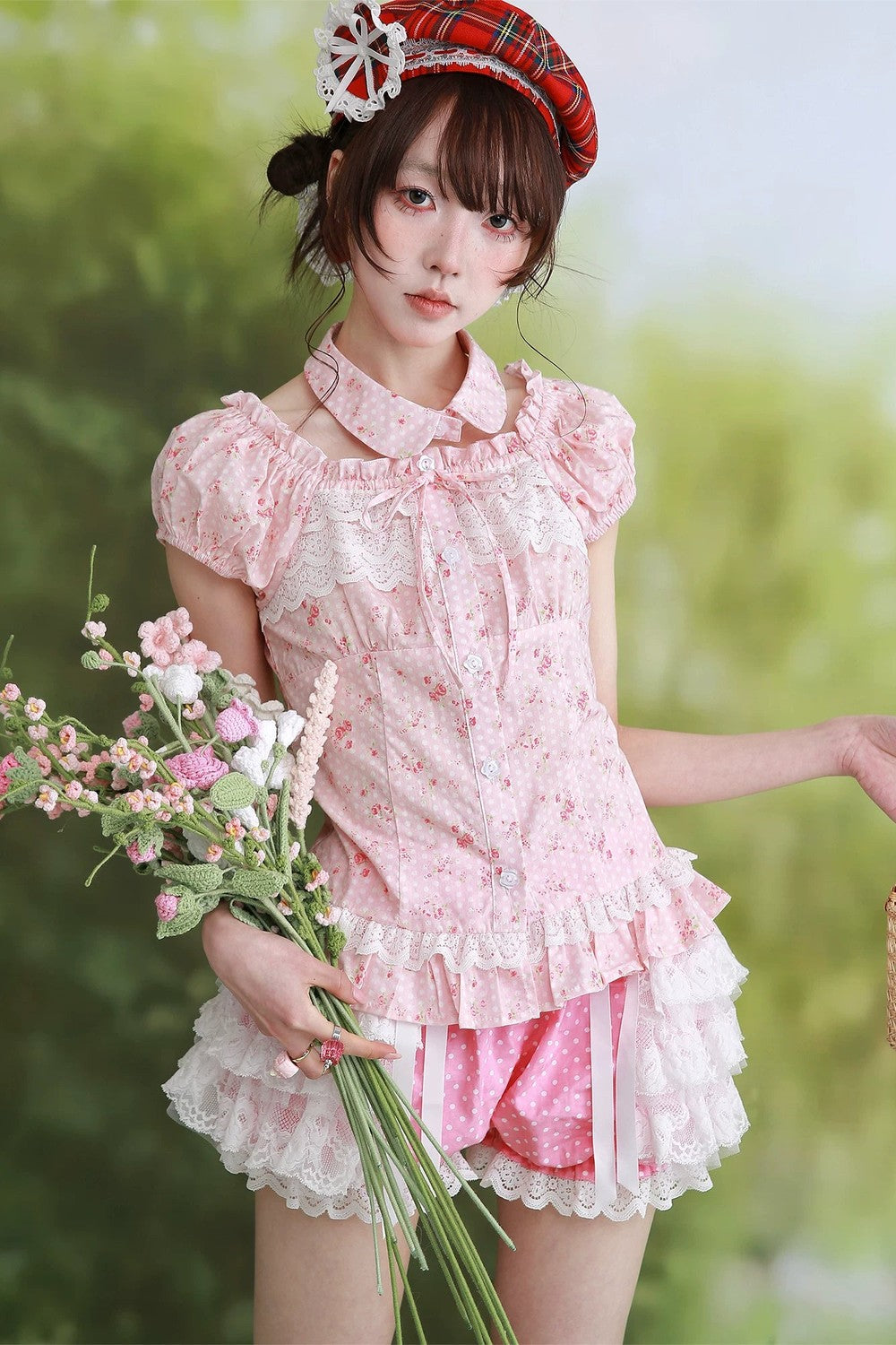 Pink Retro Lolita Polka Dot Blouse
