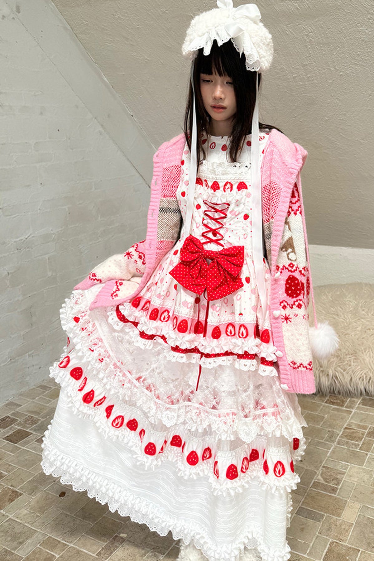 Strawberry Bear Fair Isle Cardigan